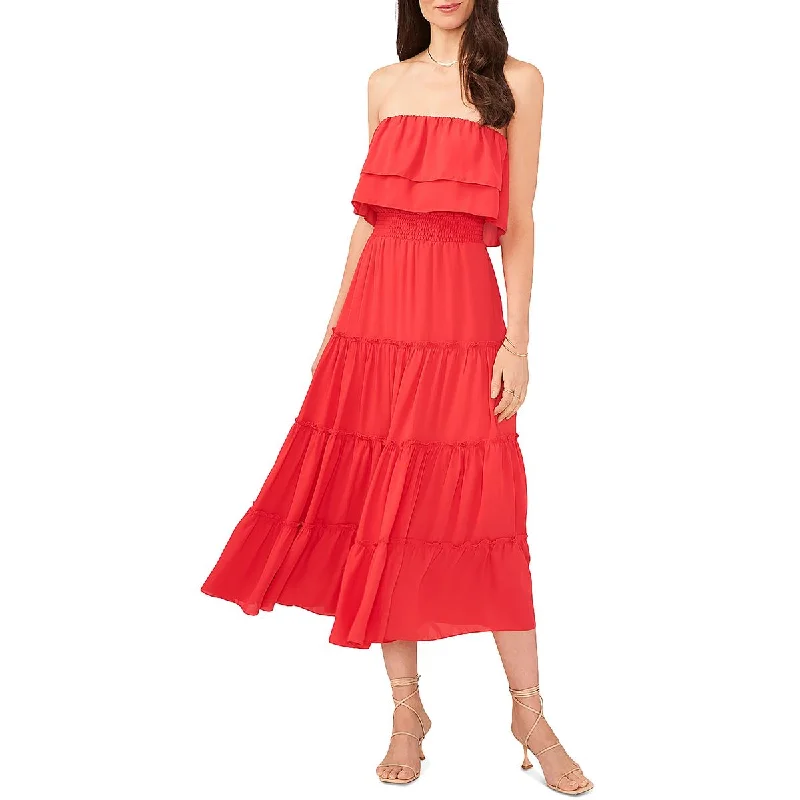 Womens Strapless Calf Midi Dress