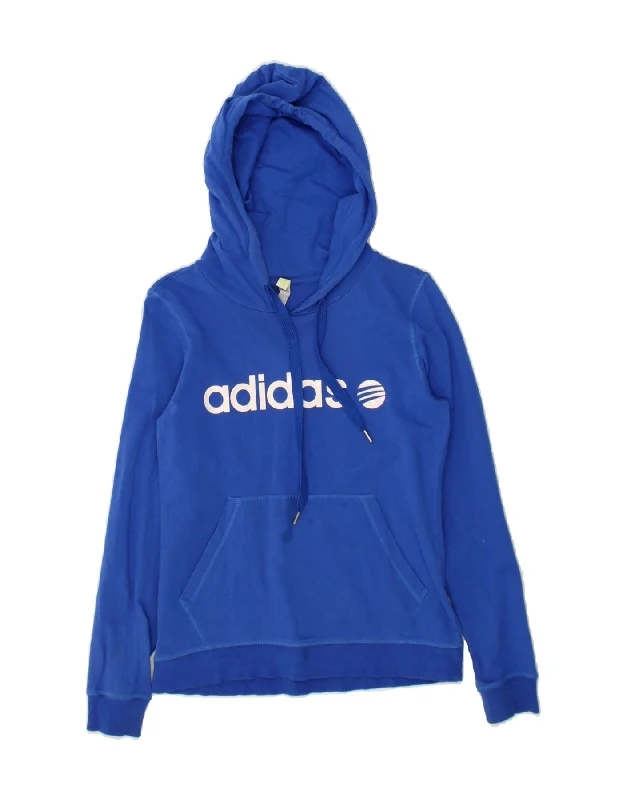 ADIDAS Womens Graphic Hoodie Jumper UK 12 Medium Blue Cotton