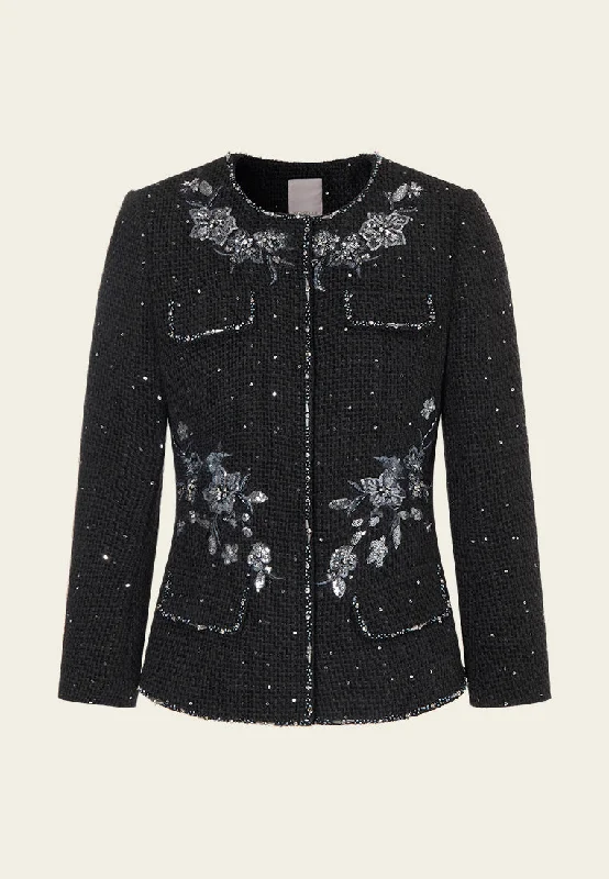 Quick Sale Sequin-detail Embroidered Flap Pocket Jacket