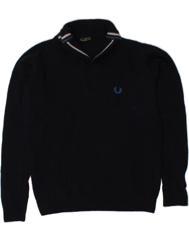 Sale Event FRED PERRY Womens Shawl Neck Jumper Sweater UK 14 Large Navy Blue Wool