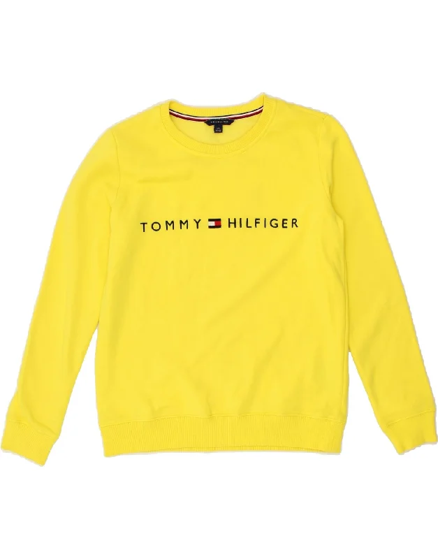 TOMMY HILFIGER Womens Graphic Sweatshirt Jumper UK 10 Small Yellow Cotton