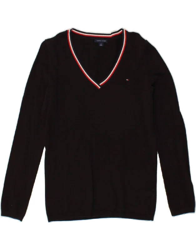 TOMMY HILFIGER Womens V-Neck Jumper Sweater UK 10 Small Black