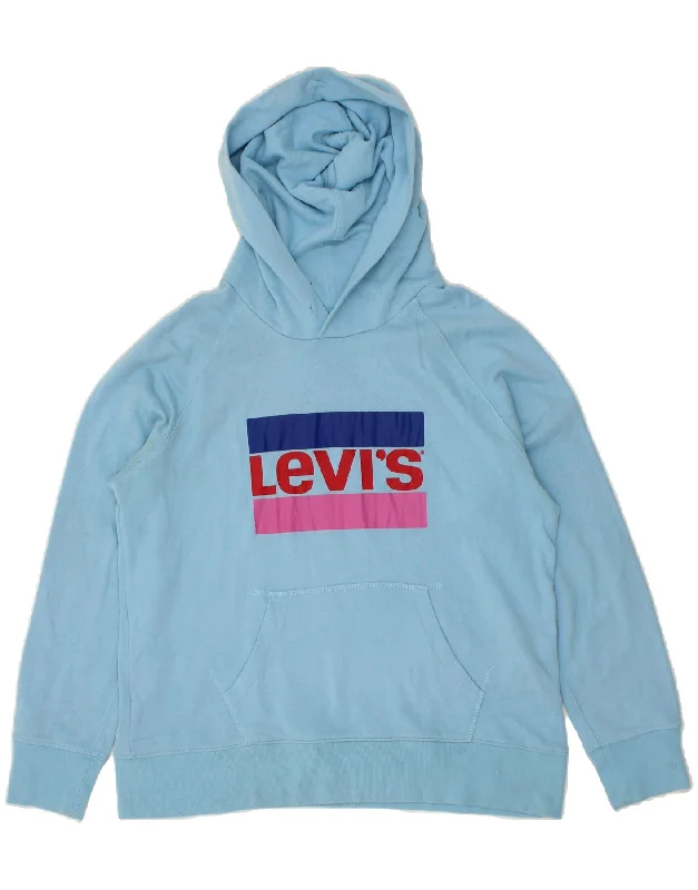 Price Buster LEVI'S Womens Oversized Graphic Hoodie Jumper UK 10 Small Blue Cotton