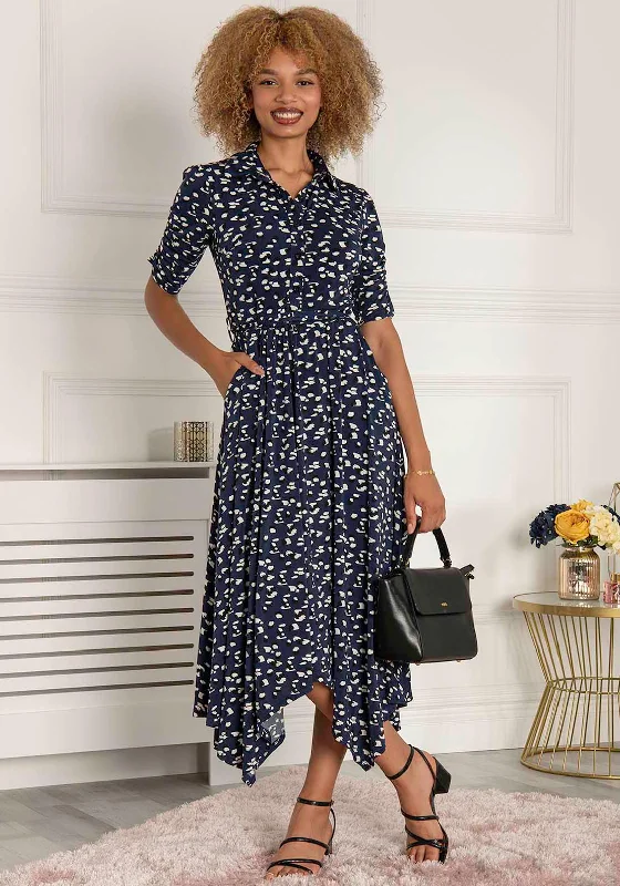 Daily Deals Jolie Moi Alys Print Hanky Hem Dress, Navy