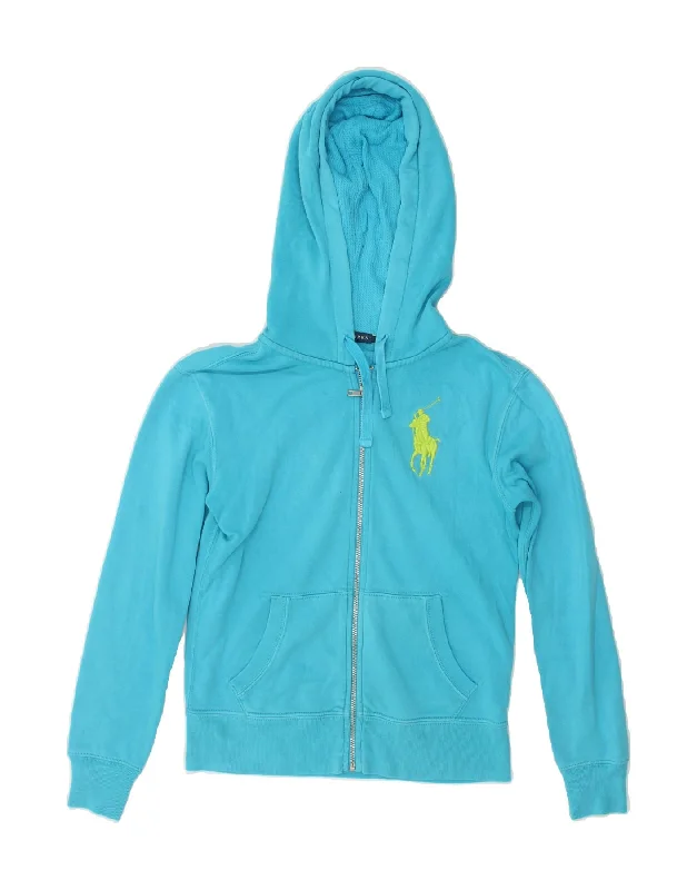 Act Now RALPH LAUREN Womens Zip Hoodie Sweater UK 10 Small Blue Cotton