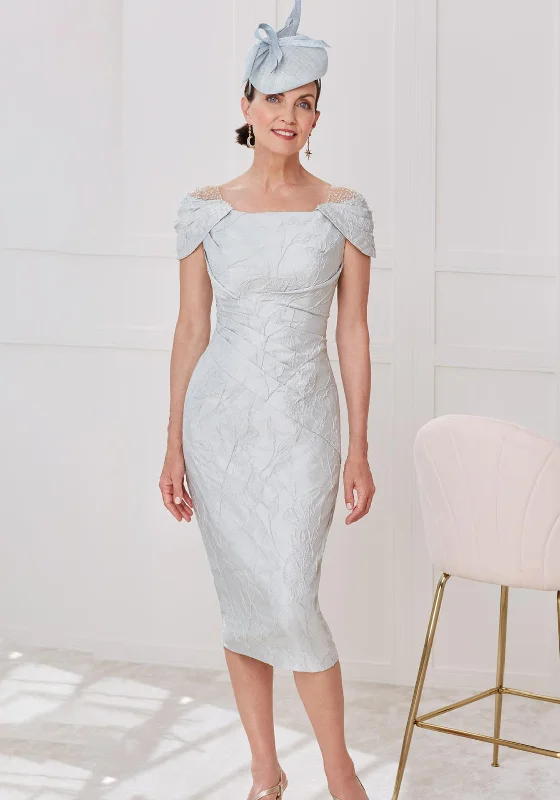 Exclusive Savings John Charles Jacquard Mesh Shoulder Midi Dress, Silver