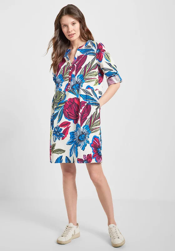 Lowest Price Cecil Floral Print Mini Smock Dress, White & Blue Multi
