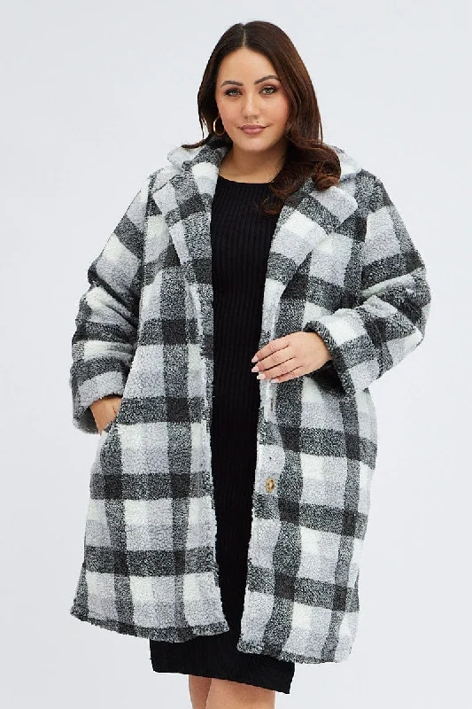 Deal of the Day Multi Check Oversized Coat Chunky Plaid Teddy Lined