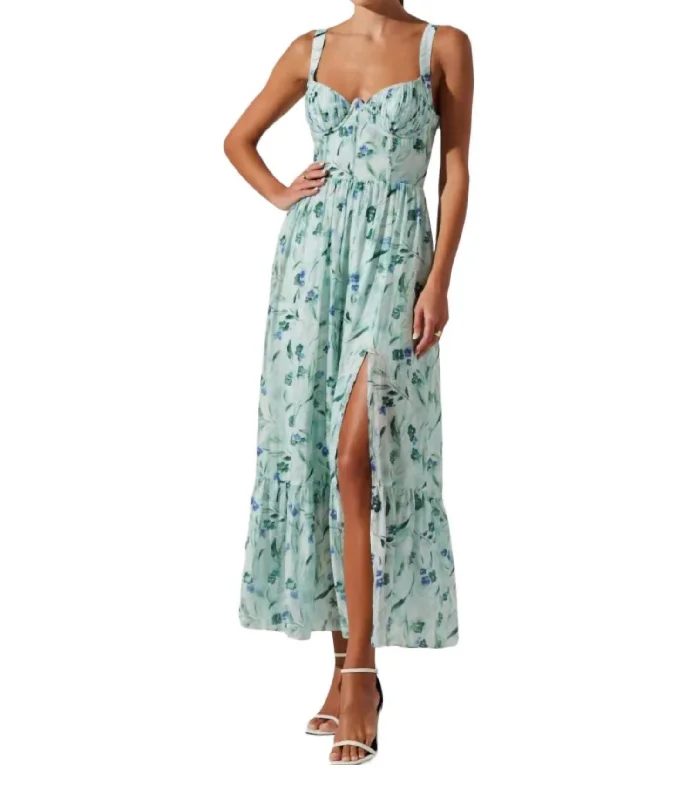 Stock Clearance Kelby Dress In Green Blue Floral