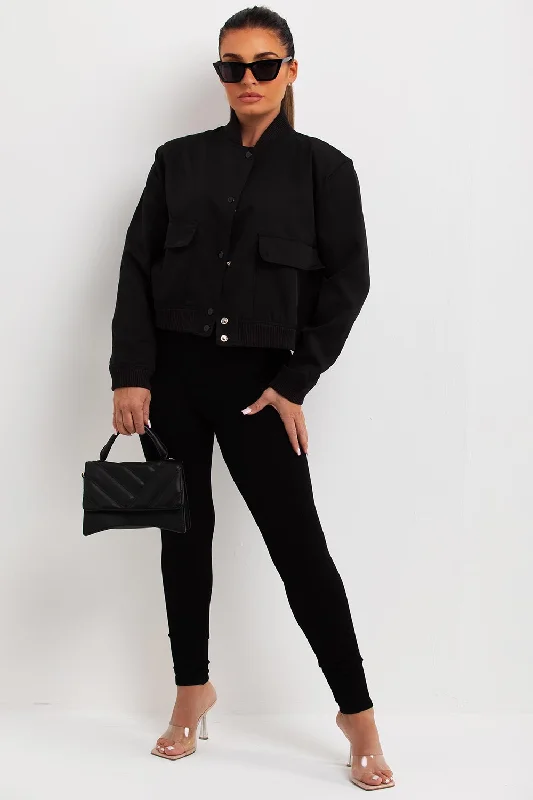Steals and Deals Crop Bomber Jacket Black