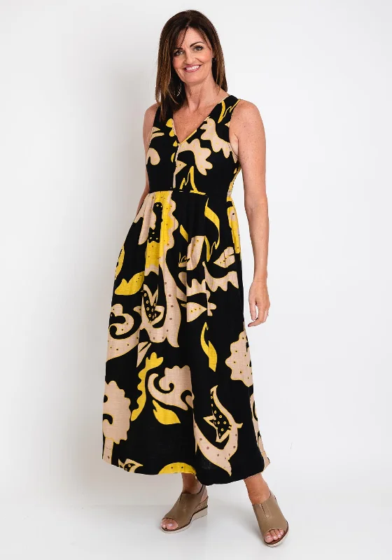 Crazy Savings White Stuff Gigi Print Linen Blend Maxi Dress, Black & Yellow