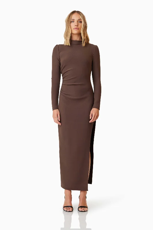 Online Only Nola Long Sleeve Maxi Dress In Brown