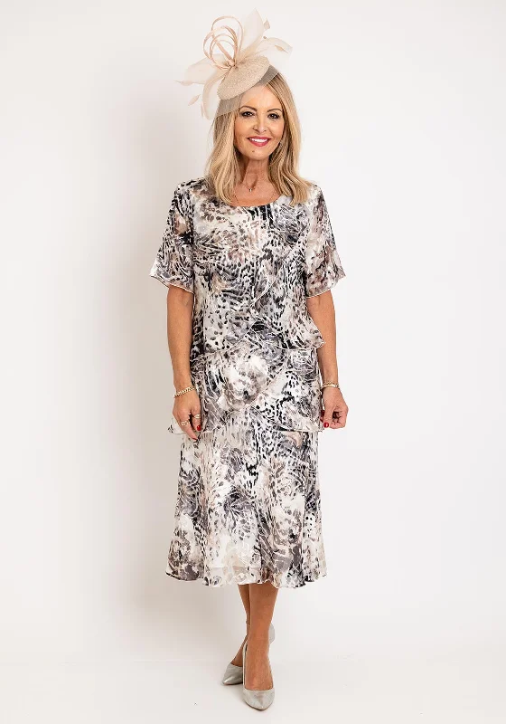 Bargain Prices Allison Printed Silk Layered Midi Dress, Beige