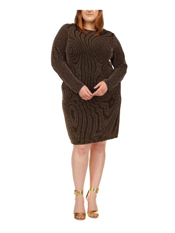 Midnight Sale MICHAEL MICHAEL KORS Womens Black Long Sleeve Boat Neck Above The Knee Party Sheath Dress