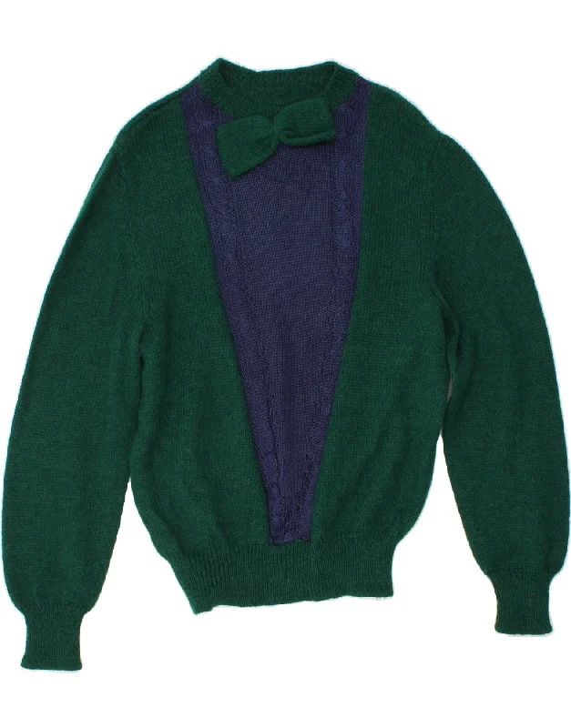 Deal Dash VINTAGE Womens Crew Neck Jumper Sweater UK 14 Large Green Colourblock