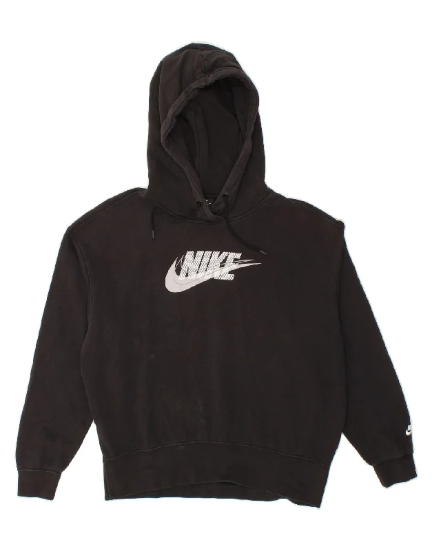 Deal of the Day NIKE Womens Oversized Graphic Hoodie Jumper UK 6 XS Black Cotton