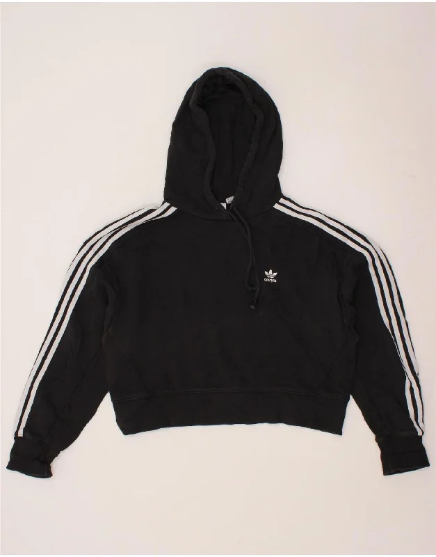 ADIDAS Womens Oversized Crop Hoodie Jumper UK 12 Medium Black Cotton