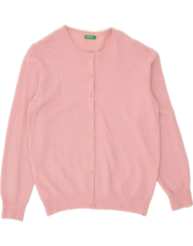 Early Access BENETTON Womens Cardigan Sweater UK 14 Medium Pink Wool