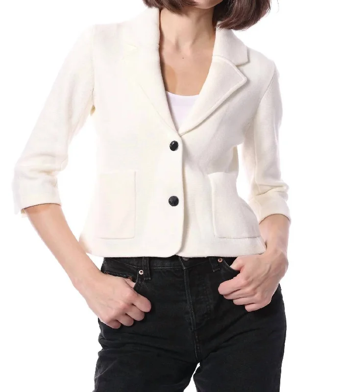 Cotton Blend Shrunken Blazer In White