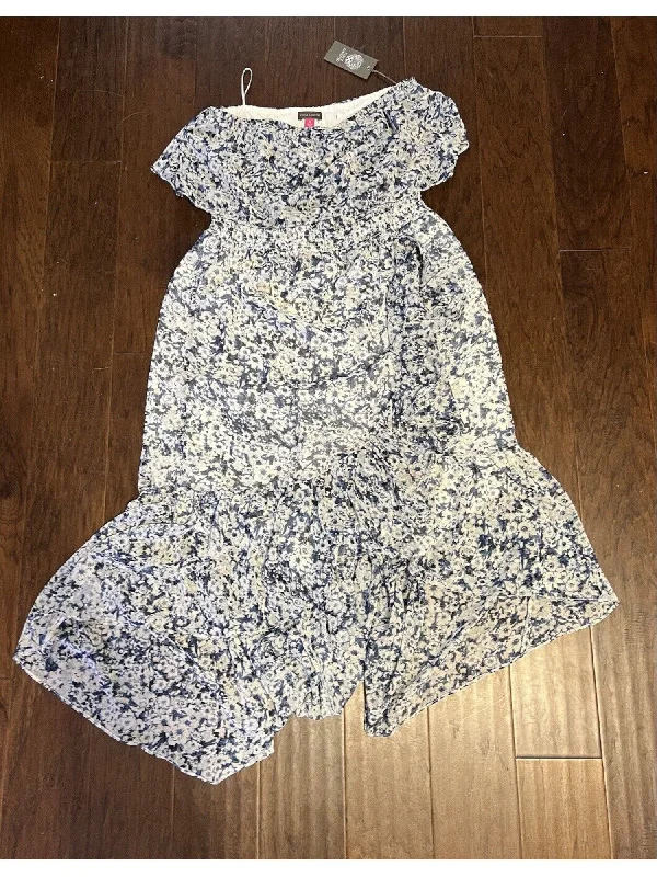 Discount Days VINCE CAMUTO Womens Ivory Smocked Lined Ruffled Sheer Floral Sleeveless Strapless Knee Length Hi-Lo Dress Discount Days VINCE CAMUTO Womens Ivory Smocked Lined Ruffled Sheer Floral Sleeveless Strapless Knee Length Hi-Lo Dress