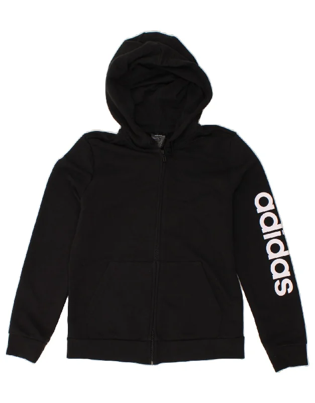 ADIDAS Womens Graphic Zip Hoodie Sweater UK 12/14 Medium Black Cotton