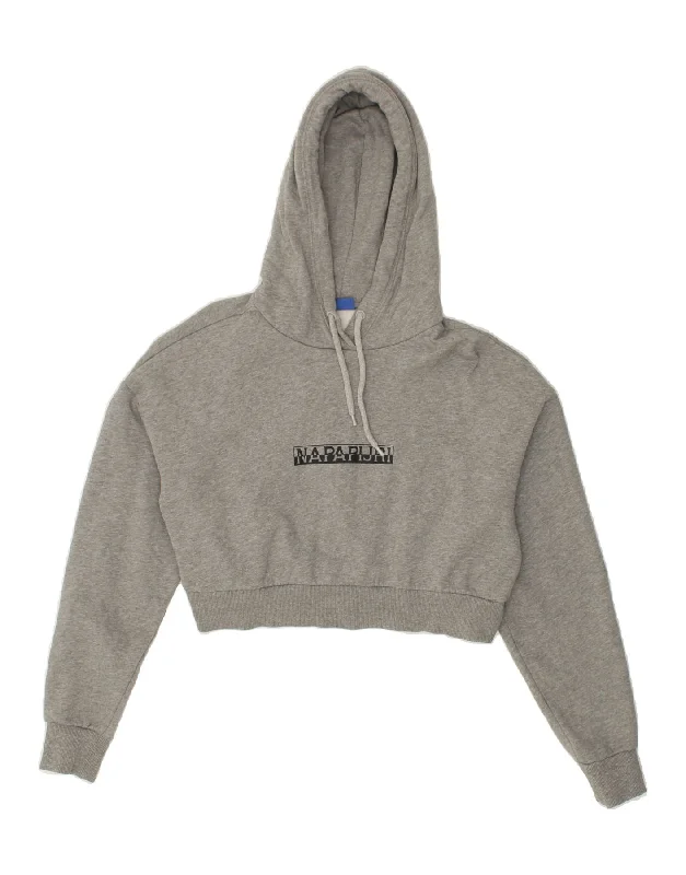 Holiday Sale NAPAPIJRI Womens Oversized Graphic Crop Hoodie Jumper UK 10 Small Grey