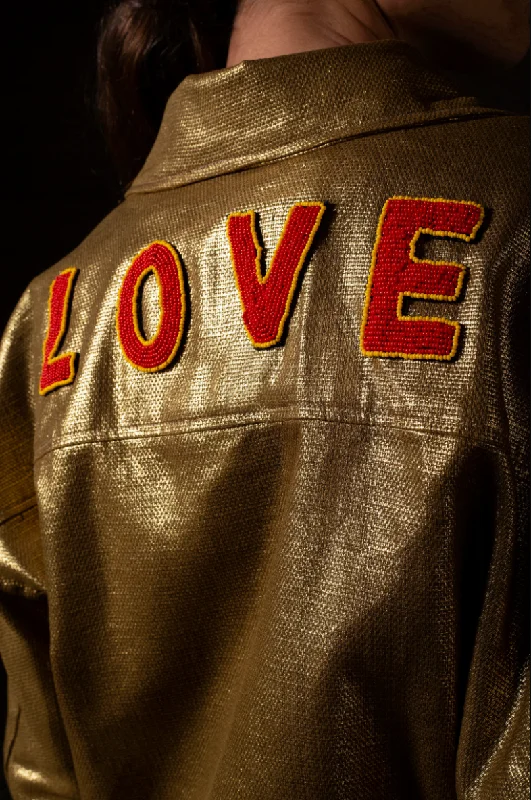 Gold LOVE Handwoven Cropped Jacket