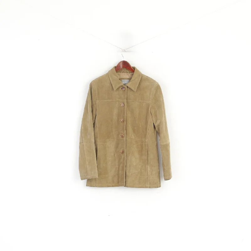 Deal Dash Friday by Kappahl Women 42/44 L Jacket Khaki Leather Shoulder Pads Casual Wear Top