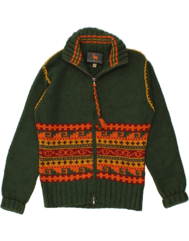 MACHU PICCHU Womens Cardigan Sweater UK 18 XL Green Fair Isle Alpaca Wool