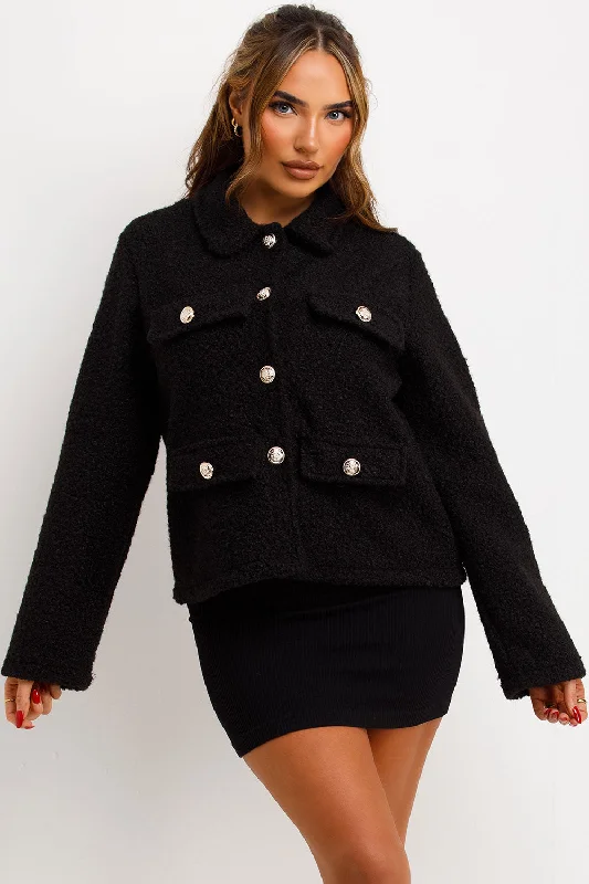Seasonal Sale Black Boucle Jacket Whit Gold Buttons