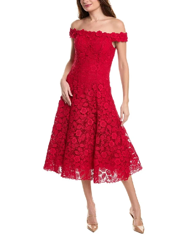 Teri Jon by Rickie Freeman Floral Lace Midi Dress