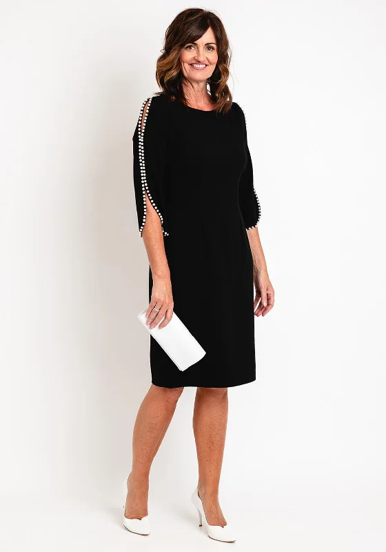 Flash Sale Fee G Pearl Trim Sleeves Midi Dress, Black