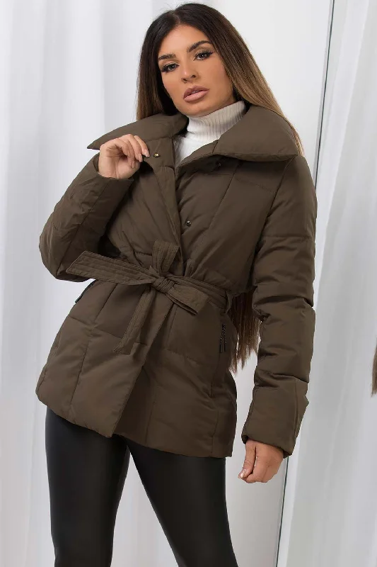 Special Offer Duvet Padded Jacket With Belt Khaki