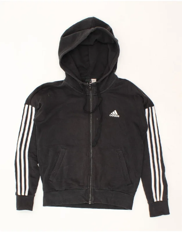 Take Advantage ADIDAS Womens Oversized Zip Hoodie Sweater UK 4/6 XS  Black Cotton