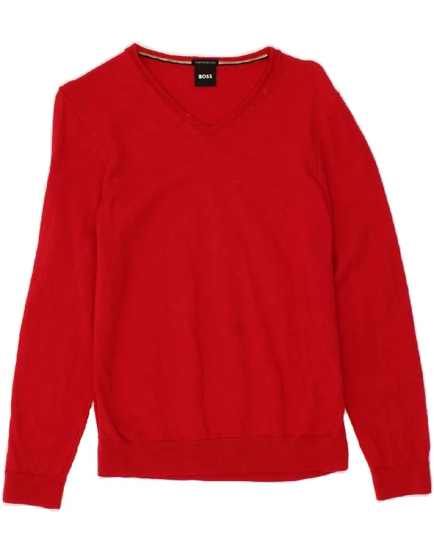 Exclusive Online Offer HUGO BOSS Womens V-Neck Jumper Sweater UK 16 Large Red Wool