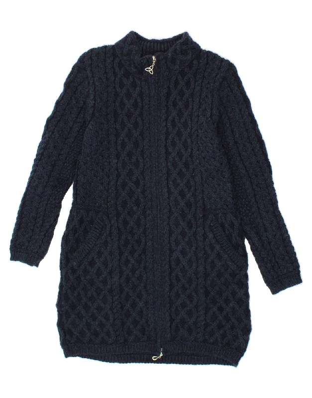 ARAN CRAFTS Womens Longline Cardigan Sweater UK 10 Small Navy Blue