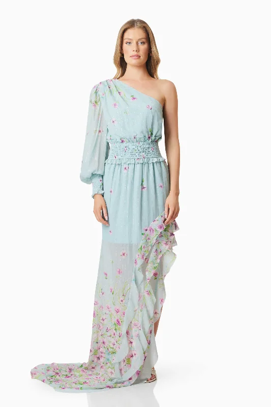 Weekend Special Quilla Hilo One Shoulder Maxi Gown In Blue