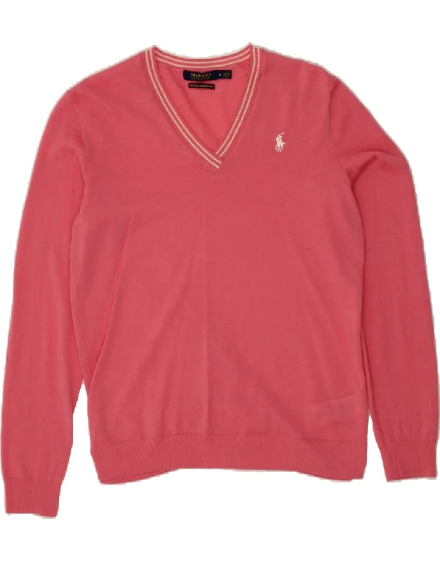Super Sale POLO RALPH LAUREN Womens V-Neck Jumper Sweater UK 14 Medium Pink