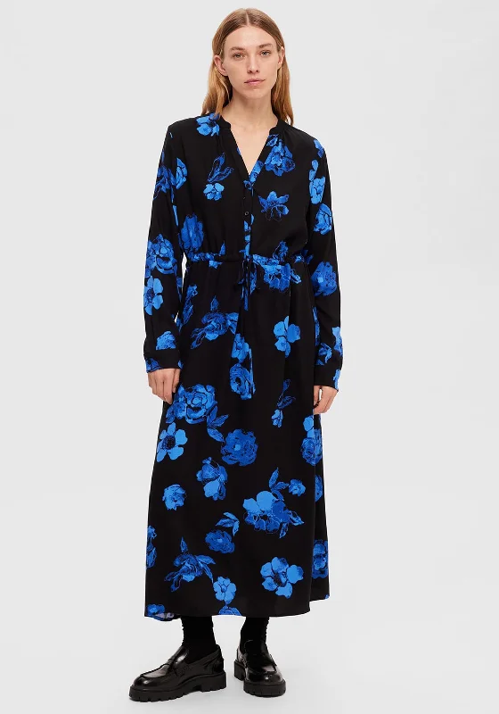 Big Savings Selected Femme Katrina Floral Print Maxi Dress, Blue & Black