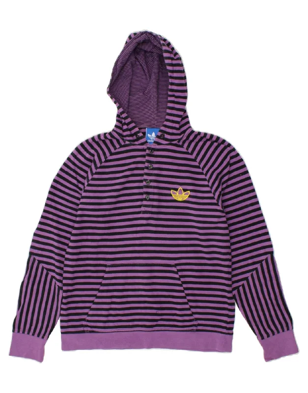 ADIDAS Womens Button Neck Hoodie Jumper UK 10 Small Purple Striped Cotton