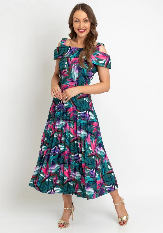 Big Discounts Coco Doll Floral Print Pleated Midi Dress, Green Multi