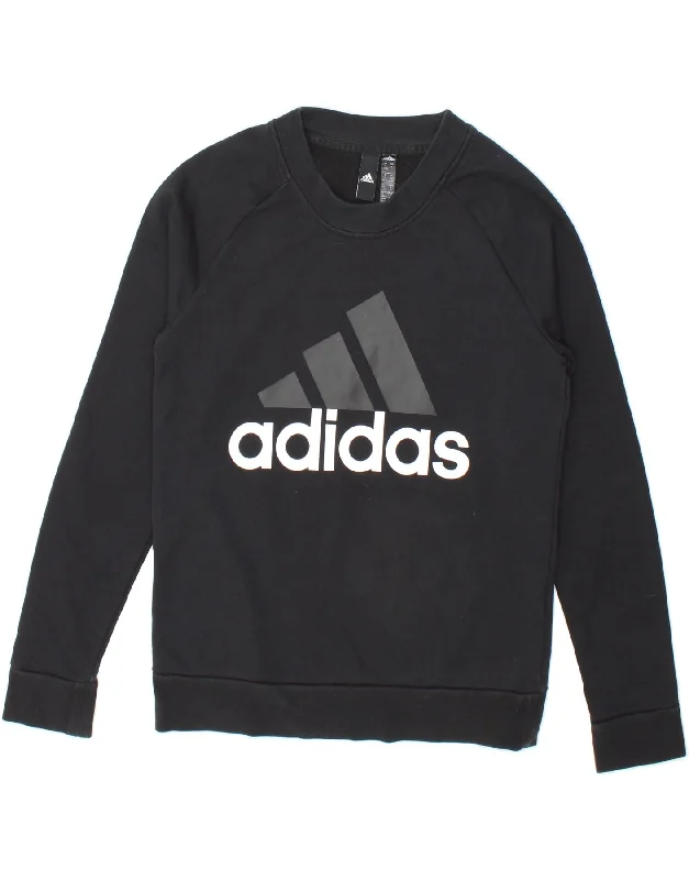 ADIDAS Womens Crop Graphic Sweatshirt Jumper UK 12/14 Medium Black Cotton