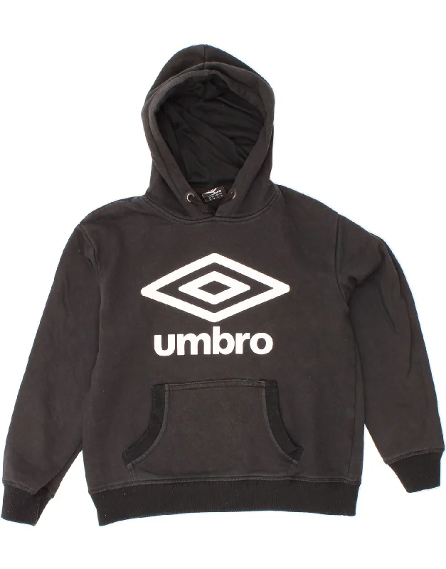 UMBRO Womens Oversized Graphic Hoodie Jumper UK 6 XS Black Cotton