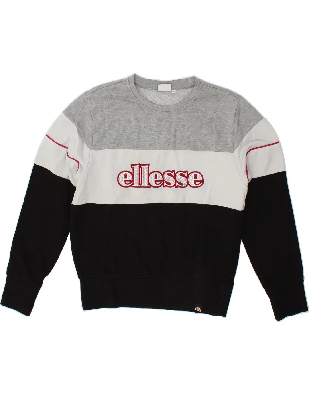 Epic Deals ELLESSE Womens Graphic Sweatshirt Jumper UK 14 Medium Black Colourblock