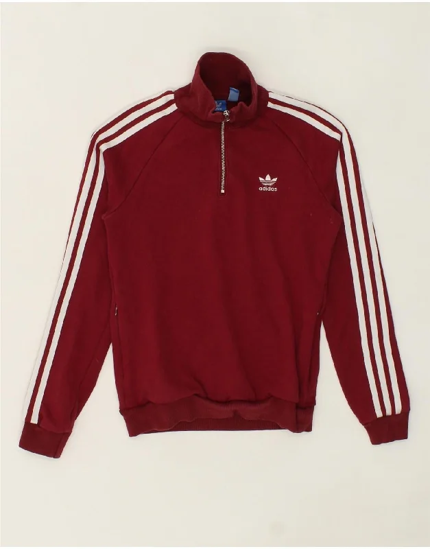 Instant Savings ADIDAS Womens Zip Neck Sweatshirt Jumper UK 6 XS Burgundy Cotton
