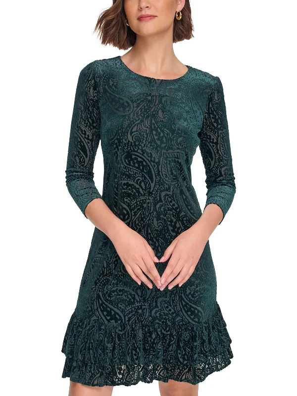 New Markdowns Petites Womens Velvet Mini Sheath Dress