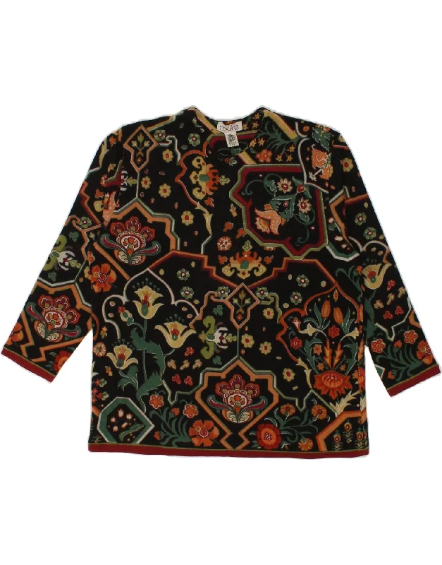 Sneak Peek Sale CODICE Womens Crew Neck Jumper Sweater UK 14 Medium Black Floral