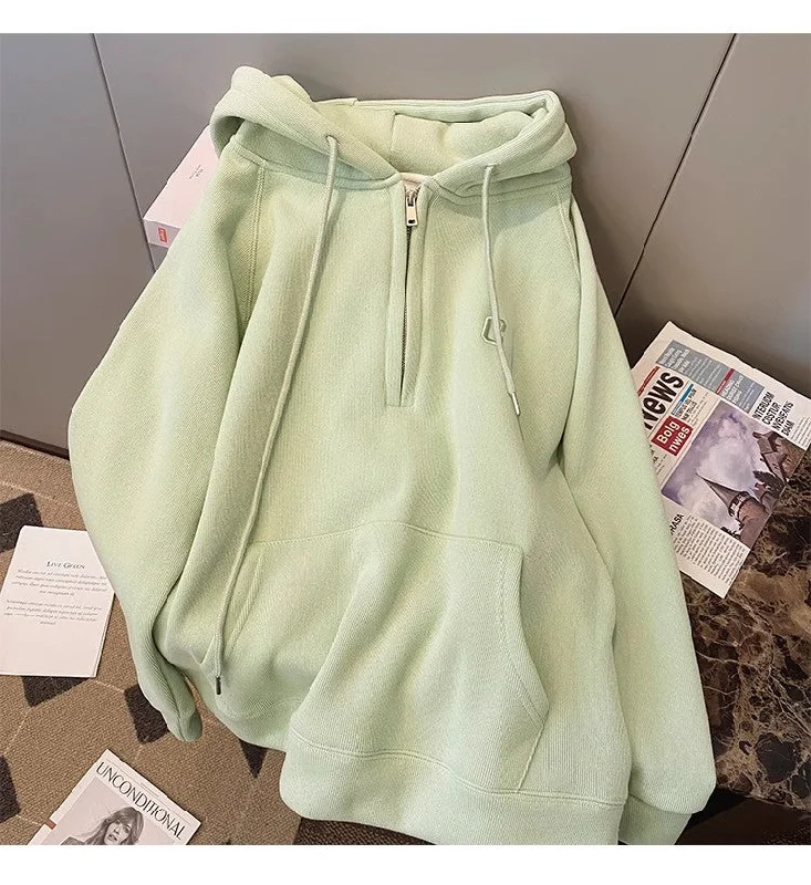 Price Drop Alert Half-zip hooded sweatshirt for women new casual pullover top jacket      S4935