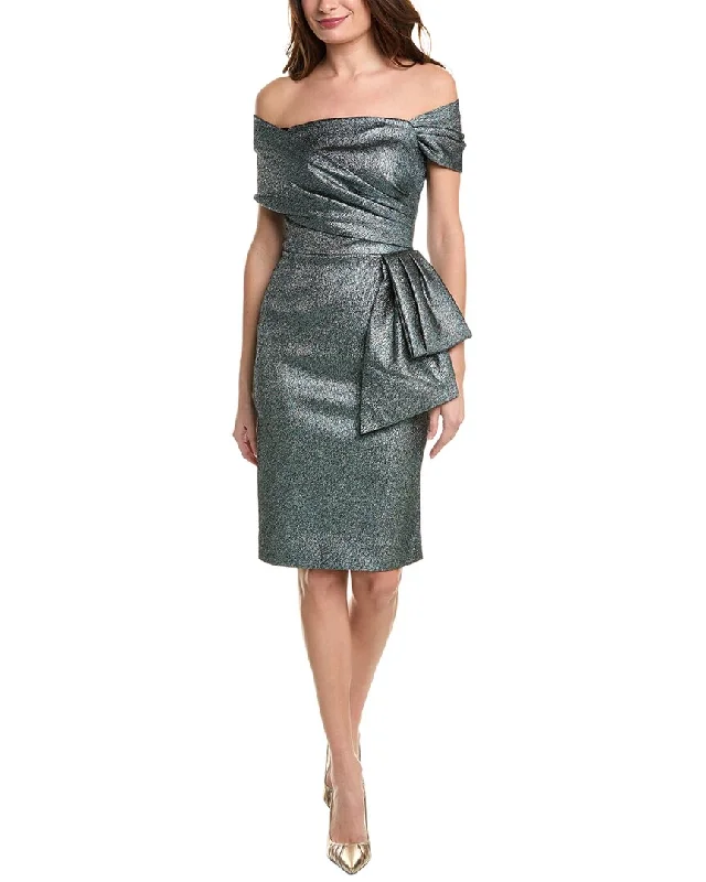 Teri Jon by Rickie Freeman Metallic Wrap Bodice Sheath Dress