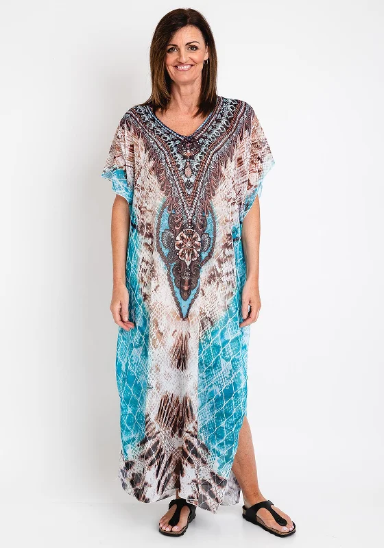 Super Sale The Serafina Collection One Size Maxi Kaftan Dress, Blue Multi